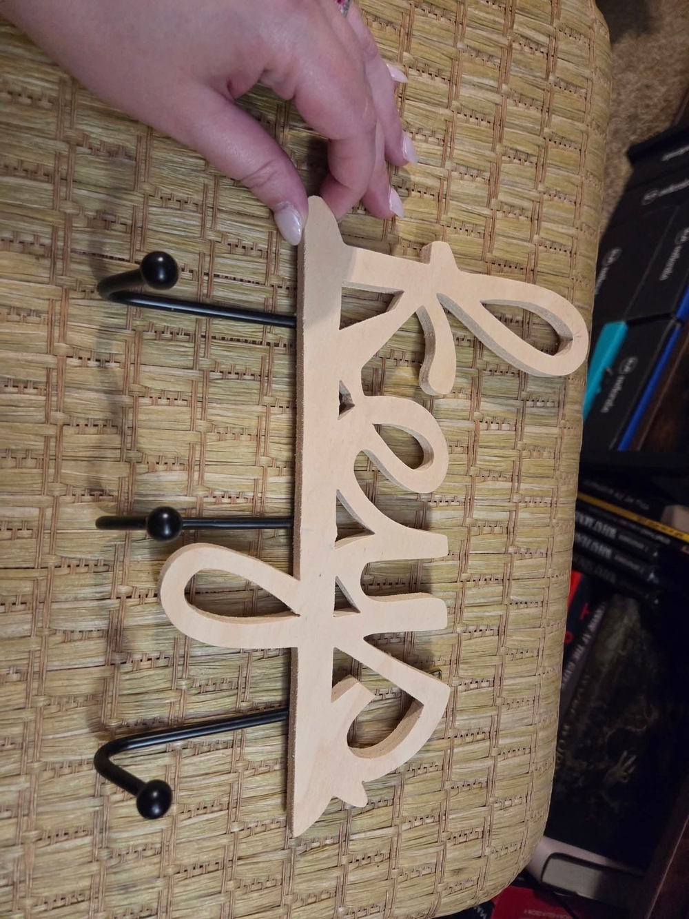 Wood 'Keys' Wall Hook Rack in Light Beige and Black
